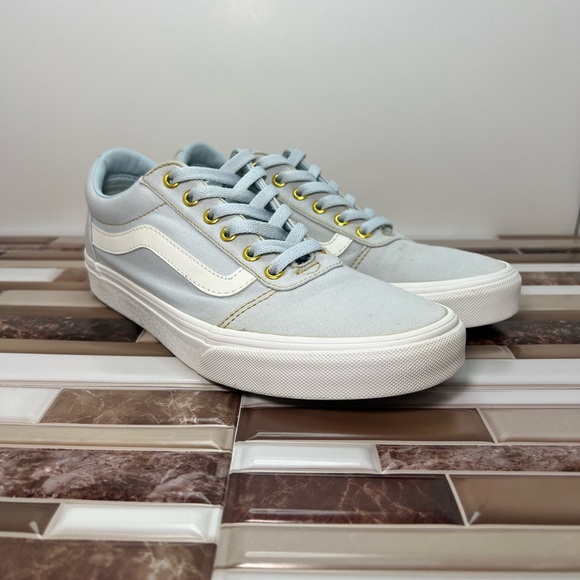 Vans Old Skool Shoe Light Blue with gold eyelet, gold stitching. Women Size 9.5 - Picture 10 of 13